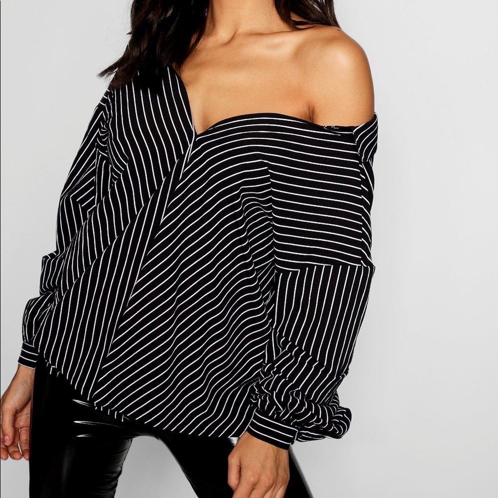 Striped Ruched Sleeve Tie Front Shirt